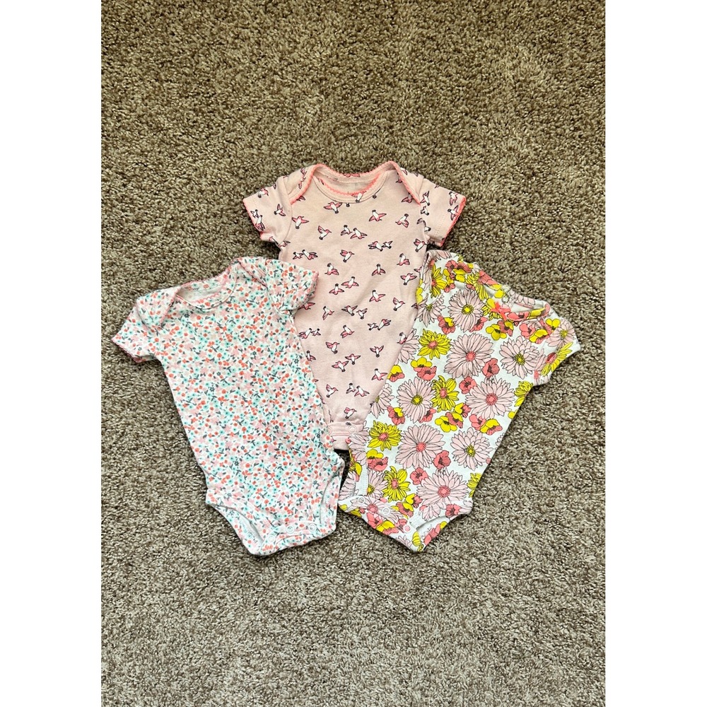 Carters Just One‎ You Baby Girls Short Sleeve Floral Hummingbird Bodysuit 3-Pack
